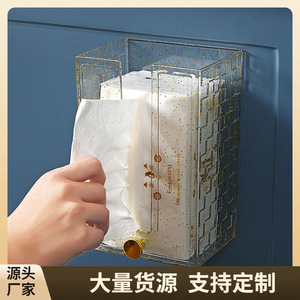 Wall Mounted Tissue Box Gold Powder Rectangular No Drilling Required Multipurpose For Bathroom Kitchen Home Use - Product Image 5