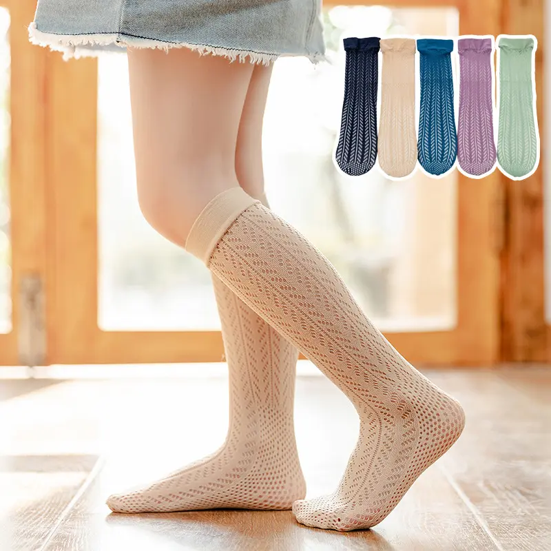 New Spring Summer Kids Girls Cotton Knee High Mesh Socks