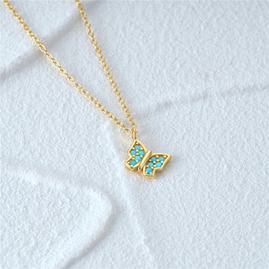 Collar con Colgante Redondo de Plata de Ley 925 con Turquesa y Oro de 18K, Diseño de Mariposa y Girasol, para Mujer, Marca CANNER - Product Image 3