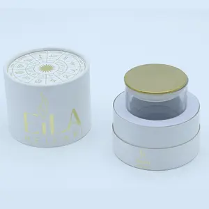 Custom white Gold Foul Stamping Glass Candle jar Round Packaging Tube Box Cylinder Cosmetic Paper Tube With Insert