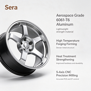 Rines Forjados de 5 Radios Sera OEM ODM, Aleación 6061-T6 Plateada, <span class=keywords><strong>para</strong></span> Autos Deportivos y de Carreras - Product Image 3