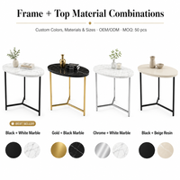 Table d'appoint ronde moderne avec cadre en métal doré et plateau en bois, marbre, bambou ou résine, table basse pour salon, OEM ODM