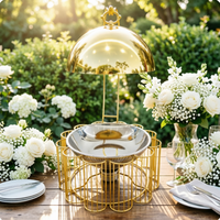 Réchaud de buffet doré en acier inoxydable avec base en forme de fleur, ensemble chauffe-plats suspendu pour mariage et fête d'anniversaire