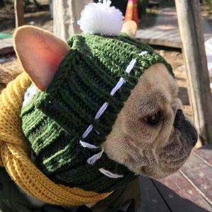 Articles pour animaux de compagnie, vêtements pour chiens, chapeaux chauds pour bouledogues français pour l'automne et l'hiver, accessoires pour animaux de compagnie en tricot mignons, vente en gros - Product Image 2