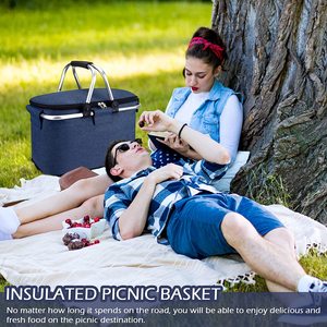 Panier de pique-nique avec sac isotherme, sac glacière portable, pliable et étanche, en aluminium, 26 l - Product Image 5