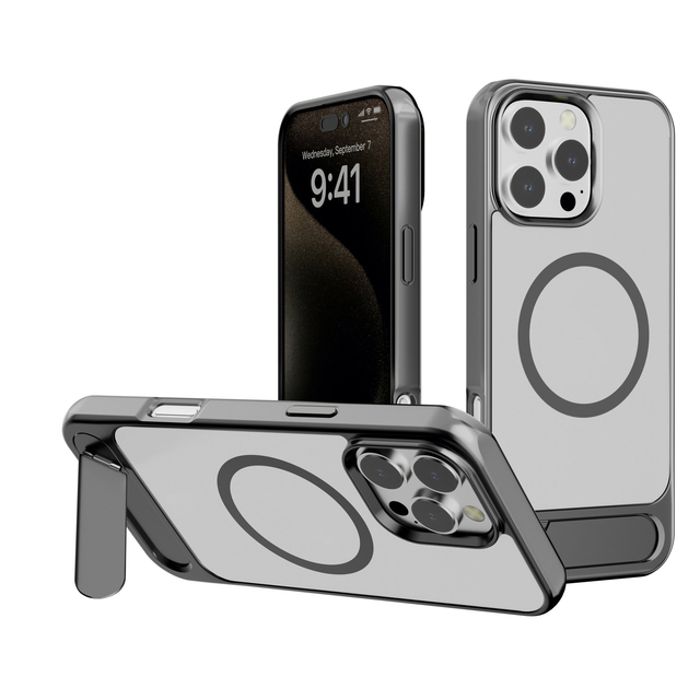 2025 New Design Angled Kickstand Magnetic Alloy Color Mobile Phone Case For iPhone 16 Pro Max Shockproof Magnet Stand Phone Case