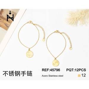 Pulsera de Acero Inoxidable con Colgante de Moneda en Tono Dorado, Cadena Ajustable, Joyería de Moda para Mujer - Product Image 1