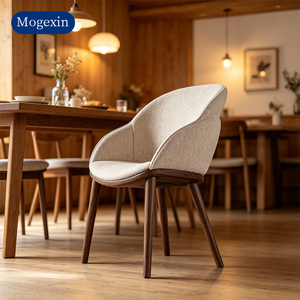 Fauteuil d'appoint moderne de luxe à dossier festonné en forme de pétale, rembourré en tissu, avec pieds en bois massif de noyer - Product Image 3