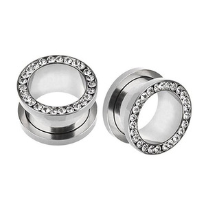 Gauges d'oreille en acier inoxydable avec strass |   Tunnels pour l'oreille polis PVD |   Bijoux scintillants pour piercing pour les amateurs de plugs et de dilatateurs d'oreilles - Product Image 2