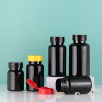 EN STOCK 80ML 100ML 150ML noir vide en plastique PET bouteilles bocaux pilule soins de santé supplément tablette bonbons Capsule boîte