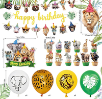Guirlande de bannières suspendues pour fête d'anniversaire sur le thème du safari en jungle, animaux, décorations pour cupcakes, ballons en latex imprimés à l'hélium, fournitures de jeu