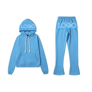 Wholesale Price 2 Pieces Sets Hoodies And Flared Sweat Pants Puff Print Logo Plus Size Tracksuits Men
