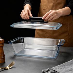 Wholesaler 3.0L Rectangle Tempered Glass Baking Dish Easy Grip Handle Oval Glass Bakeware Glass Casserole Dish with <b>Lid</b> - Product Image 1
