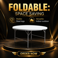 Table ronde pliable en plastique pour banquet portable, idéale pour les mariages, la restauration, les fêtes, les pique-niques, le camping, le jardin, les restaurants, les hôtels