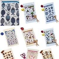 Ensemble de 12 torchons de cuisine brodés à séchage rapide, en coton, style populaire, motifs variés, pour la maison et la promotion
