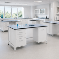 Table de travail technique de laboratoire personnalisée en stratifié compact, mobilier de laboratoire avec chaises à roulettes, banc de laboratoire central dentaire