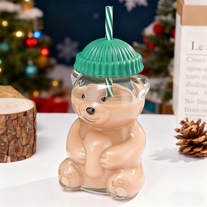 Taza de Café con Diseño de Osito de Peluche, Venta Directa de Fábrica, Tapa Verde, Apta para Lavavajillas y Microondas, Taza de Vidrio para Niños - Product Image 6
