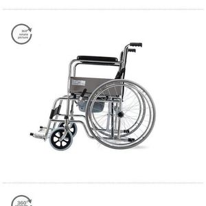 Fauteuil roulant pliable léger en acier inoxydable à quatre roues avec siège de toilette, portable pour personnes âgées et handicapées, à propulsion manuelle - Product Image 4