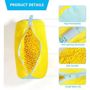 Sac à laver les chaussures durable pour tous les types de chaussures - Jaune avec fermeture éclair bleue Idéal pour les baskets et les chaussures décontractées Sac à laver pour la lessive - Product Image 2