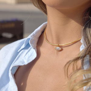 Collane Choker in Acciaio Inossidabile Placcato Oro 18K con Pendente in Zirconia Cubica per Donne - Product Image 3