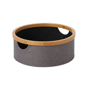 Round Bamboo Oxford Cloth Storage <b>Basket</b> Dark Gray <b>Foldable</b> Lightweight Home Organizer - Product Image 2