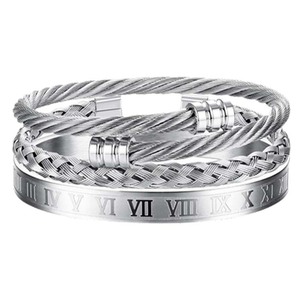 Stainless Steel Wire Rope <b>Bracelet</b> <b>Set</b> Men's Cross Design Gift Jewelry Yiwu Origin YM 0408 - Product Image 2