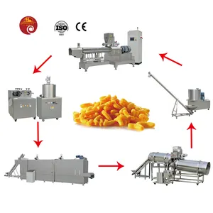 Voll automatische industrielle Mais extrudierte Lebensmittel Doppels ch necken extruder Snack Puff Corn Flake Making Produktions linie Maschine