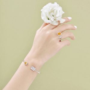 Dylam Trending Rhodium Plated 925 Sterling <b>Silver</b> Rectangle Round Radiant Cut Diamond 8A Zirconia <b>Cuff</b> <b>Bracelet</b> Bangle - Product Image 6