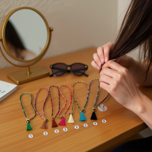 Catena per capelli con nappa da 70 cm, corda a tre fili per occhiali e accessorio per capelli - Product Image 3