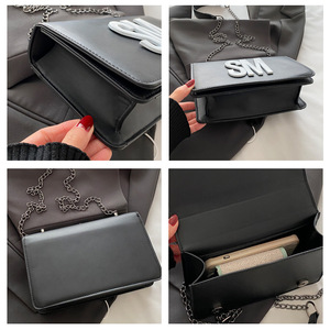 Travel Work Purse <strong>Handbags</strong> Women's <strong>Small</strong> Letters <strong>Black</strong> Messenger Bag White Chain Strap Shoulder Bag Personality Crossbody Flap - Product Image 2