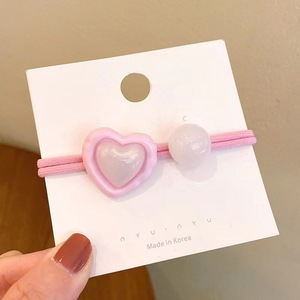 Élastique à cheveux en forme de cœur perlé style coréen pour filles, accessoire décontracté en résine plastique avec nœud - Product Image 3