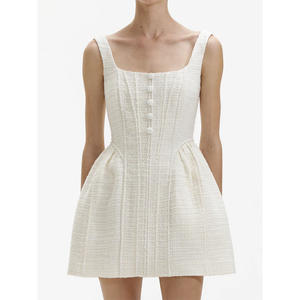 Manni personnalisé robe sans manches en tweed tissé blanc ivoire pour femmes élégant Style décontracté respirant fête d'été <span class=keywords><strong>Service</strong></span> OEM naturel - Product Image 1