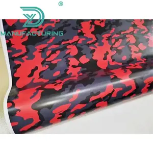 Rode Camouflage Vinyl Wrap Zwart Rood Camo Vinyl Auto Wrap Luchtafvoer Voertuig Wraps Groot Ontwerp Rood Camo Vinyl