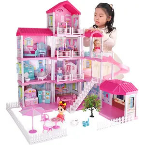 Children Fun Creative Pretend Play House Rooms Princess Villa Accessories Furniture Toy DIY Assembly Gabby Doll House For Girls