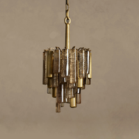 Lustre en verre de style Murano de luxe avec tubes ambrés et transparents, finition laiton - Parfait pour le salon, la salle à manger et la chambre à coucher
