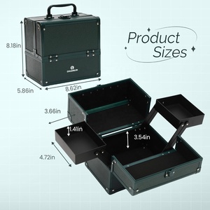 Estuche de <span class=keywords><strong>Maquillaje</strong></span> de Viaje con 4 Bandejas, Gran Capacidad, Organizador de Uñas Portátil con Cerradura, <span class=keywords><strong>para</strong></span> Cosmetología y Capacitaciones, con Set de Brochas - Product Image 3