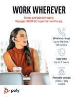 Auriculares POLY Voyager 5200 UC con Cancelación de Ruido WindSmart, Adaptador USB BT700, Micrófono Empresarial Certificado para Microsoft Teams y Zoom