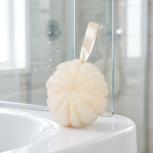 Flower Shape Shower <b>Puff</b> White Exfoliating Bath Sponge with Ribbon Hang Simple Style for Adults - Product Image 2