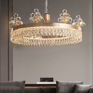 Modern Designer K9 Crystal Pendant Lamp with LED Indoor Living Room Chandelier with <b>Remote</b> Control Middle Size Connector Rings - Product Image 1