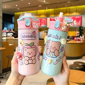 Early Riser Kid mug jump lid stainless steel mug children cartoon pea straw portable carter cup with 5 patterns