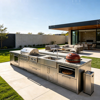 Gabinetes de Cocina Integrados para Exteriores Personalizados, Acero Inoxidable SUS304, Cocina de Jardín, Isla para Barbacoa, Impermeable, para Patio de Villa, de Fábrica