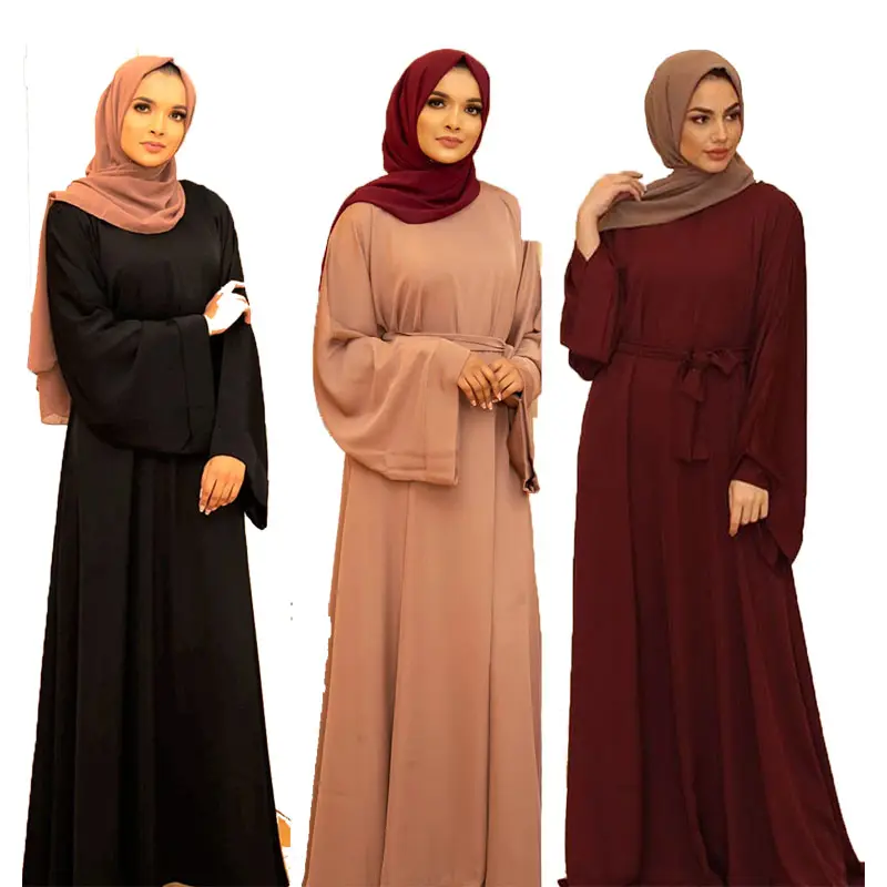 Abaya ชุดเดรสมุสลิมแบบดั้งเดิมสำหรับผู้หญิง,ชุดเดรสมุสลิมสไตล์ดูไบมีเชือกผูกขนาดใหญ่