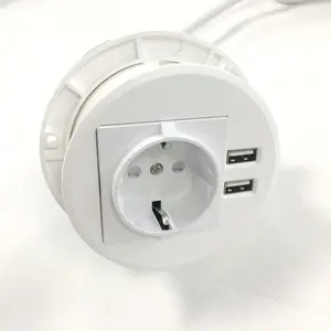 Round Desktop Power Grommet for 80mm Hole Desk Table Power Grommet 1 AC Outlet and 2 USB Charging Ports Germany power socket