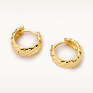 Nagosa เครื่องประดับวินเทจ18K ทอง Vermeil 925เงิน charbold huggie ต่างหูห่วง - Product Image 6