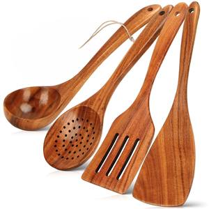 طقم أواني خشبية 4 قطع ، طقم أواني طبخ من خشب الساج - Product Image 1