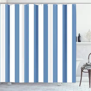 Синяя и белая полосатая печатная занавеска для ванной, водонепроницаемая полиэфирная ткань, модный Декор для ванной комнаты, занавески для душа
