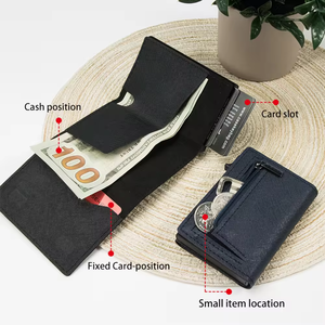 Pop up Aluminum <b>Metal</b> Cards Holder <b>Wallet</b> PU Leather RFID Blocking Credit Card Holder Men's Leather <b>Wallet</b> With Magnetic Closure - Product Image 3