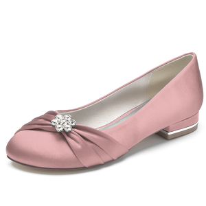 Chaussures simples en satin à talon carré léger style français pour femmes avec décoration en strass, pantoufles respirantes recyclables et lisses - Product Image 4