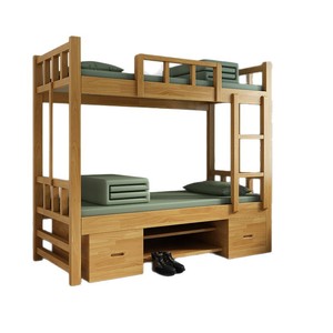 <b>Solid</b> <b>Wood</b> Bunk Bed With <b>Desk</b> And Storage Cabinet For Dormitory Bedroom - Product Image 4
