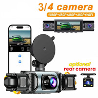 Caméra embarquée 3,0 pouces 1080P à quatre objectifs, Wi-Fi, vision nocturne, grand angle 140 degrés, enregistrement en boucle, fixation par ventouse